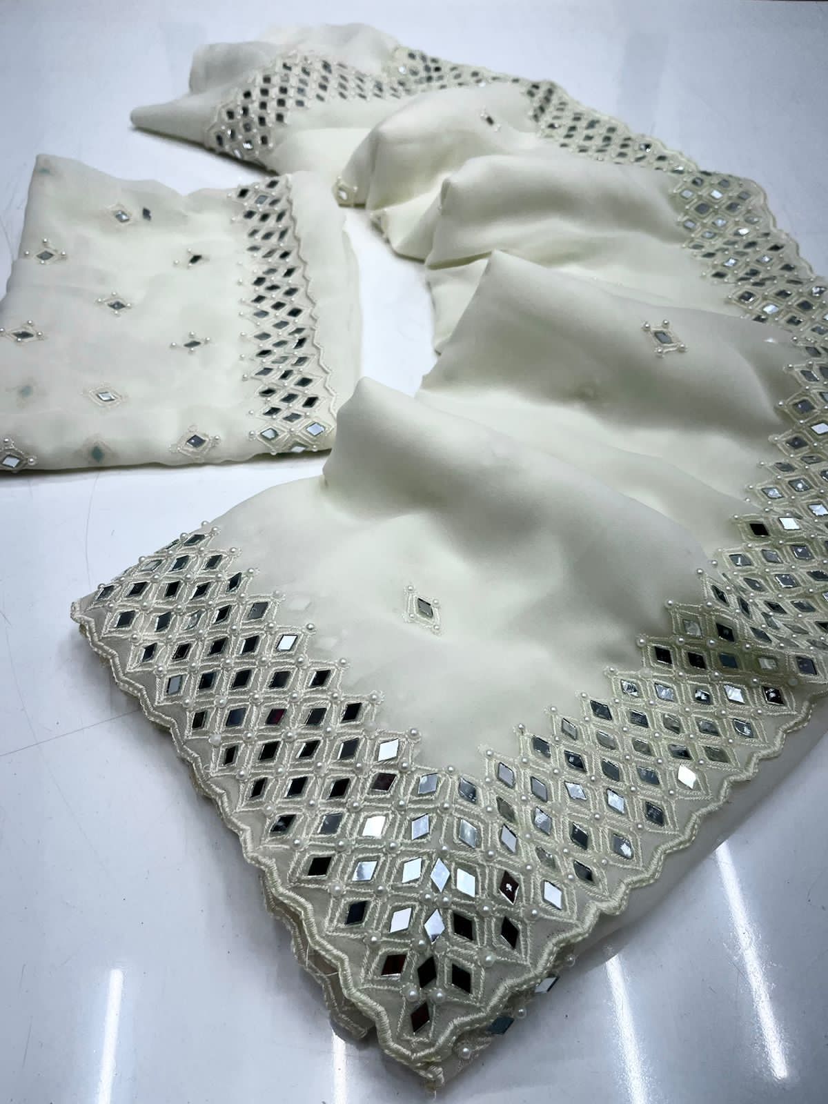 Akshra Krishi Faux Georgette Mirror Work Wedding Sarees Wholesale Price In Surat

